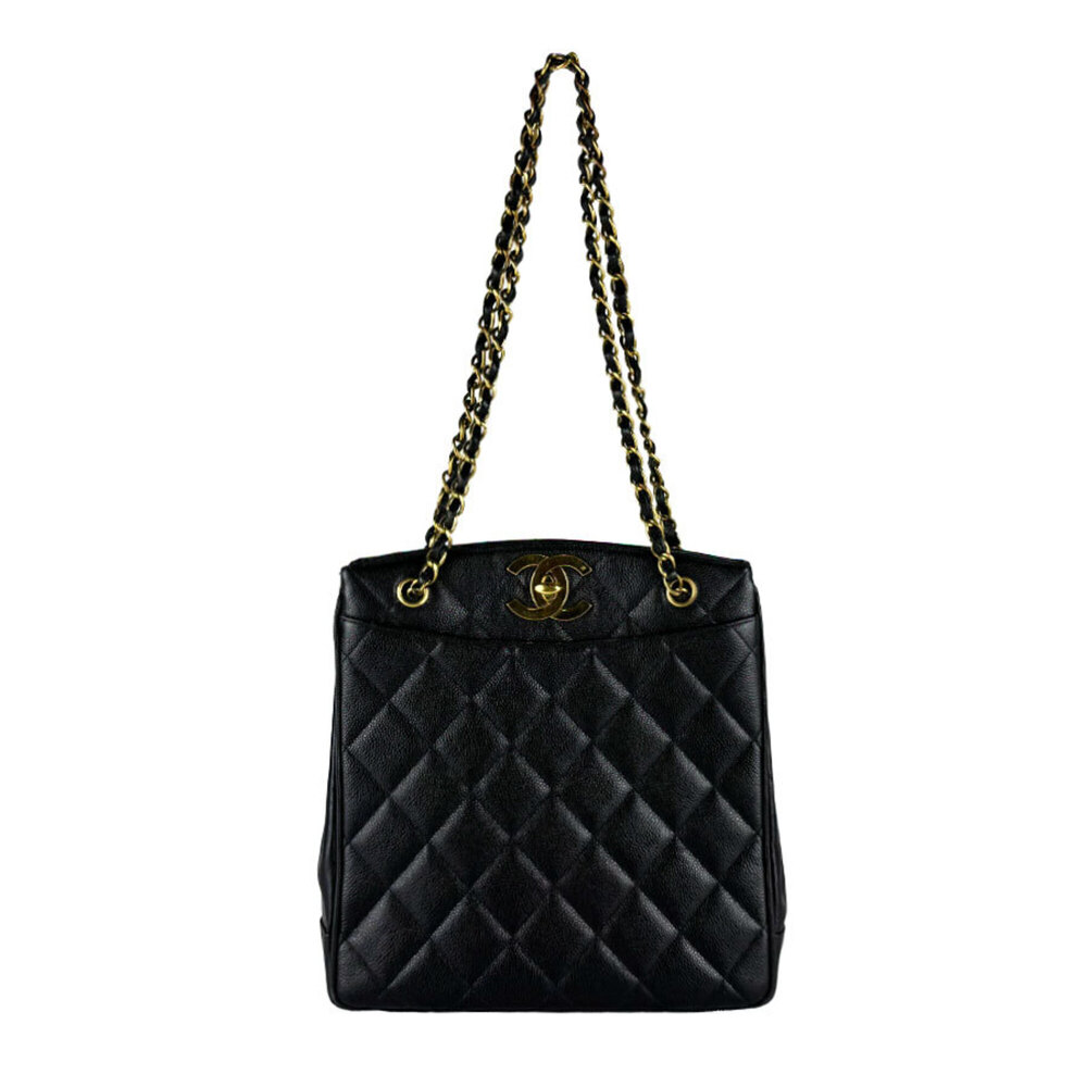 Chanel CHANEL Shoulder Bag, Caviar Leather, Metal, Black, Gold, Women's z10851